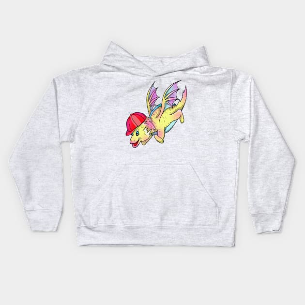 Cute Flying Dragon in a Baseball Cap Kids Hoodie by cuisinecat